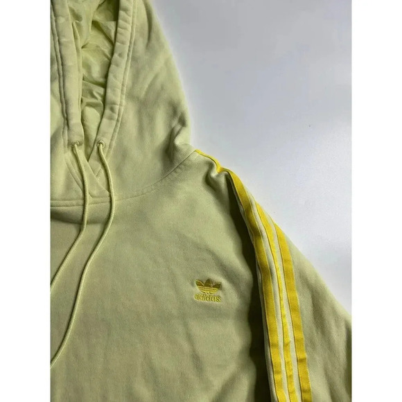 Adidas Sweatshirt Womens XL Cropped Neon Yellow Embroidered Logo Hoodie - Picture 2 of 6